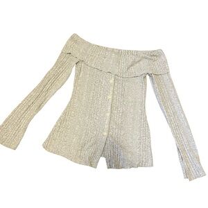 Unbranded Off-Shoulder Gray Button Front Casual Soft Shirt